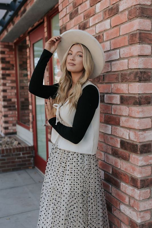 THE PATSY POLKA DOT MIDI SKIRT IN IVORY