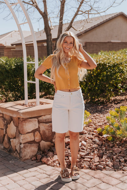 THE MARIELLE WAFFLE TOP IN MARIGOLD