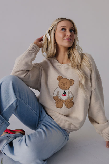 THE TEDDY BEAR CHERRY SWEATER IN CREAM