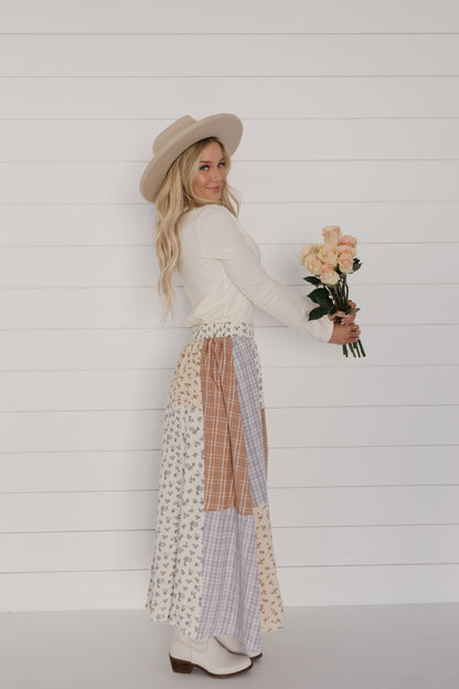 THE HARLYN PATTERN MAXI SKIRT IN IVORY