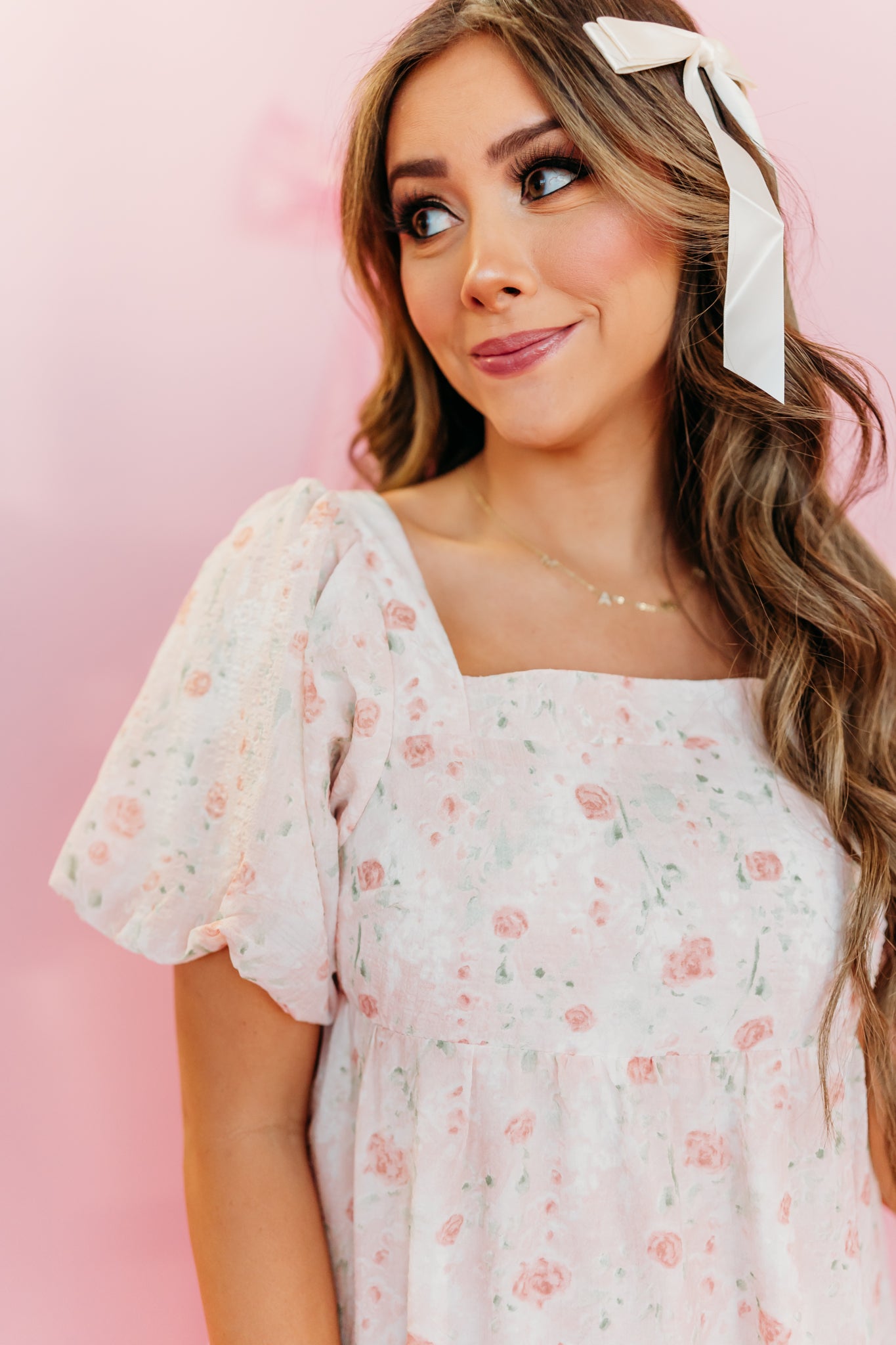 THE TRINITY TIERED FLORAL MIDI DRESS IN BLUSH