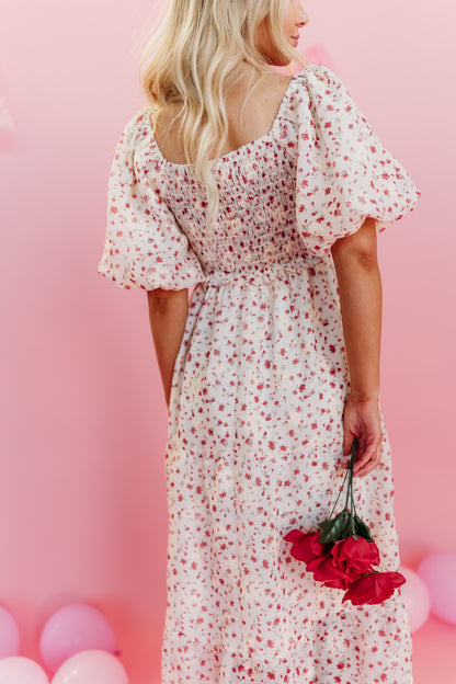 THE REAGAN FLORAL PRINT MAXI DRESS IN RED