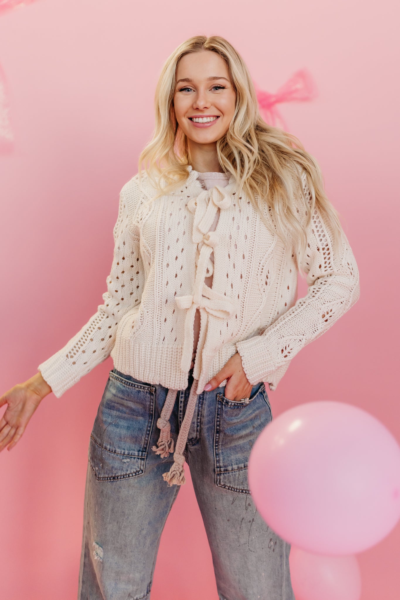 THE FANNIE KNIT TIE FRONT CARDIGAN IN CREAM