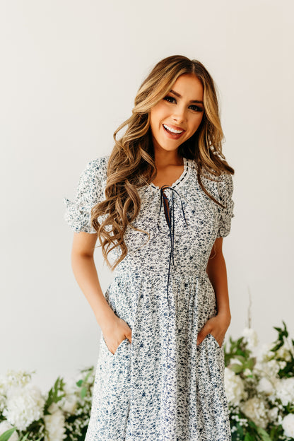 THE IVORY DRESS IN NAVY FLORAL