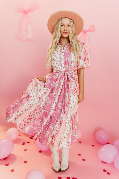 THE POSEY POPLIN FLORAL PATCHWORK MAXI DRESS