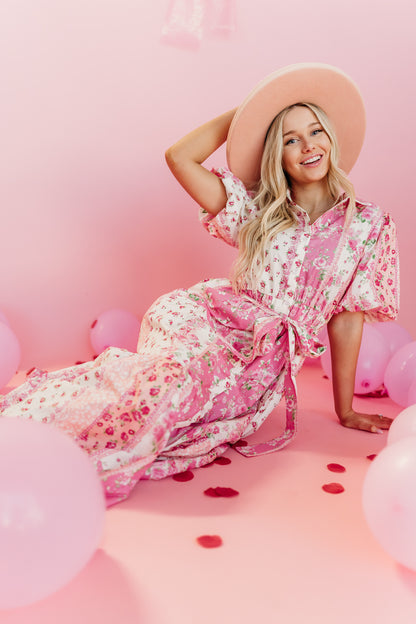 THE POSEY POPLIN FLORAL PATCHWORK MAXI DRESS