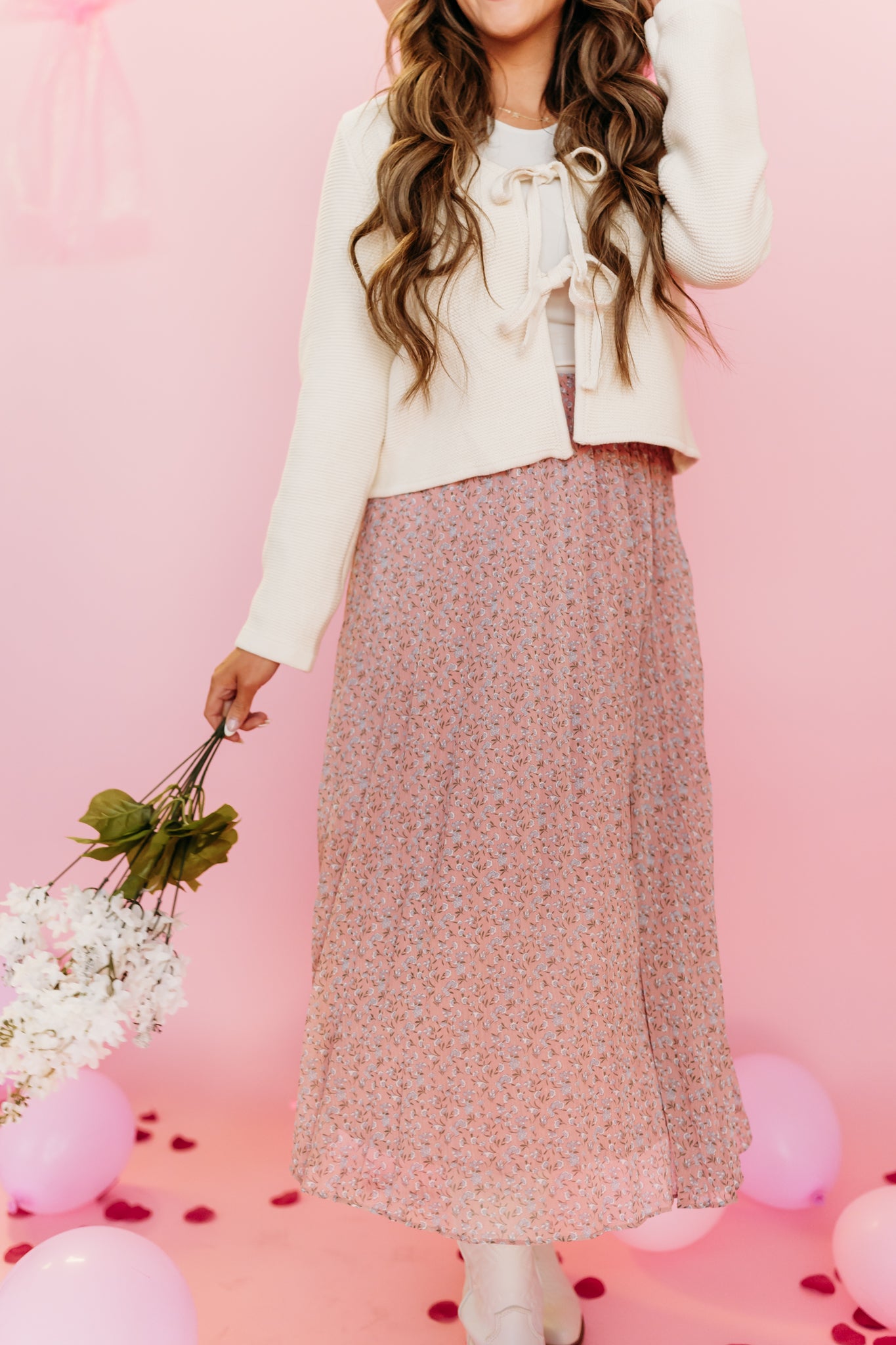 THE SUNNY FLORAL MIDI SKIRT IN MAUVE