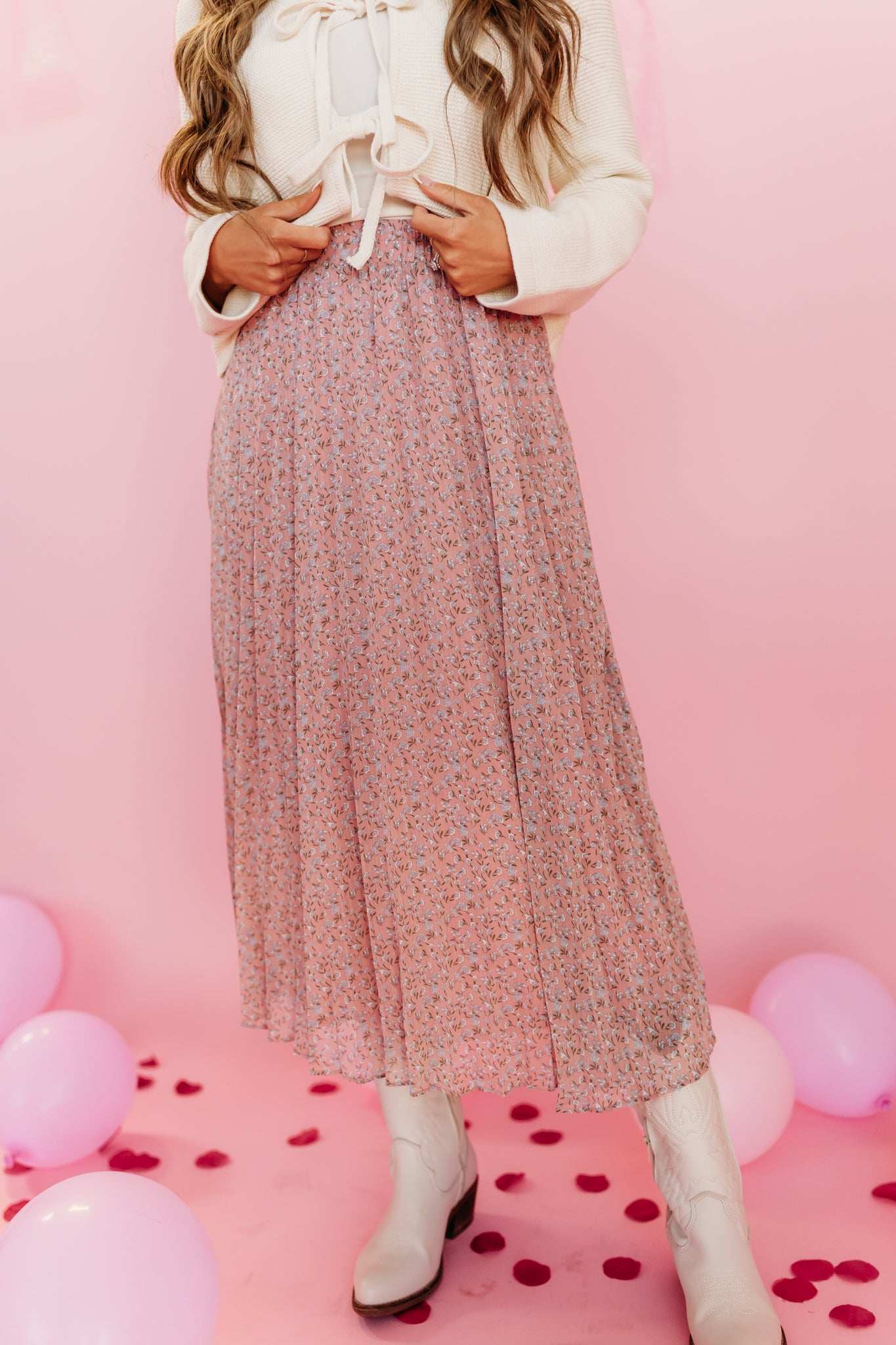 THE SUNNY FLORAL MIDI SKIRT IN MAUVE