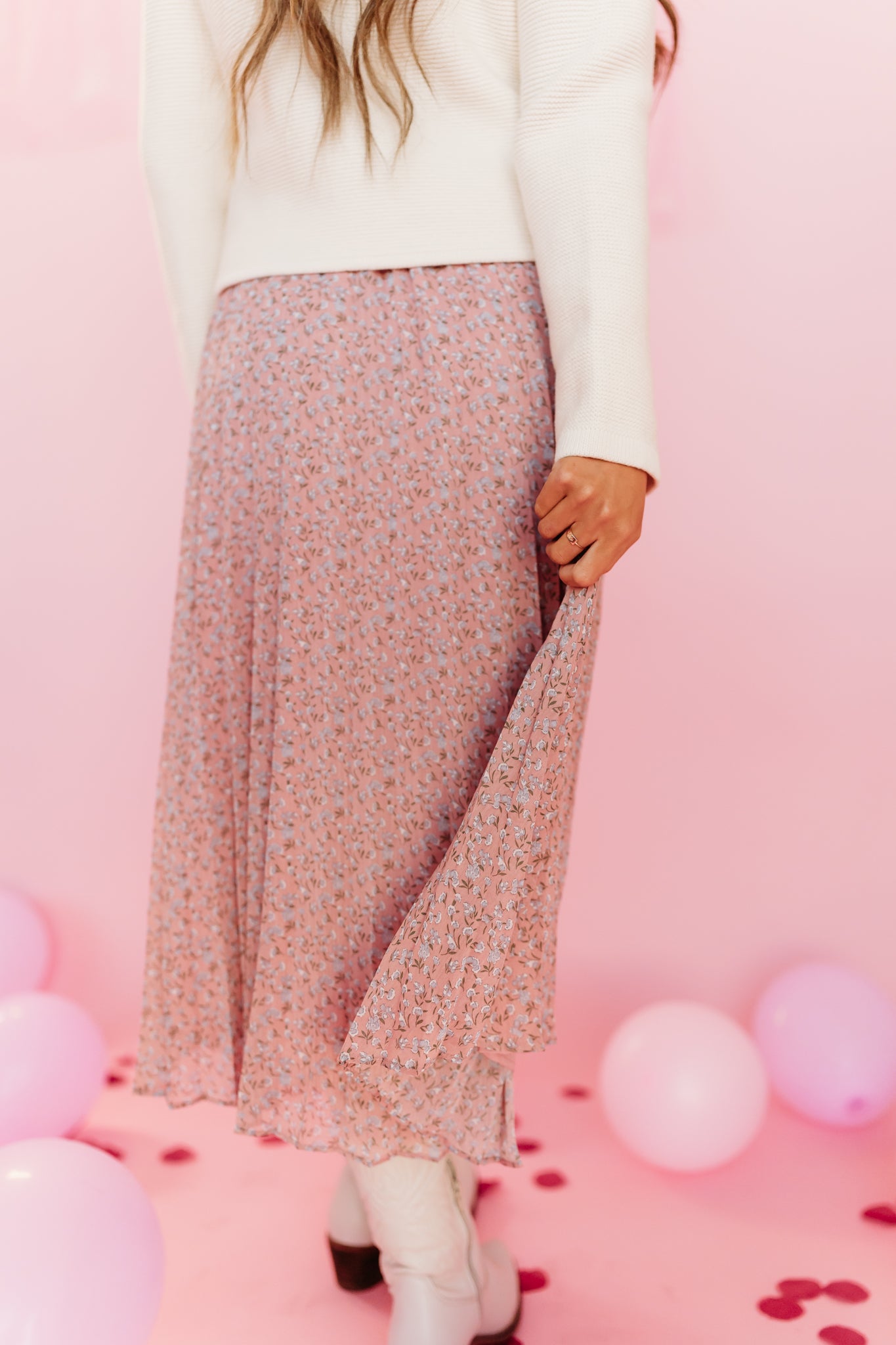 THE SUNNY FLORAL MIDI SKIRT IN MAUVE