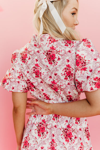 THE PIA POPLIN FLORAL MIDI DRESS IN RED