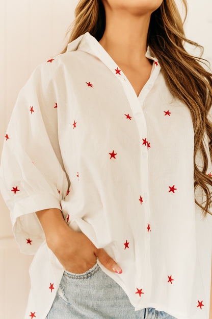 THE BRISTOL EMBROIDERED STAR TOP IN WHITE