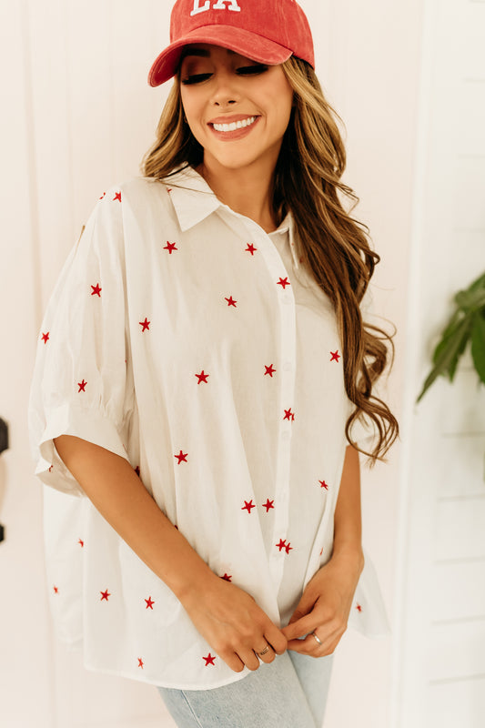 THE BRISTOL EMBROIDERED STAR TOP IN WHITE