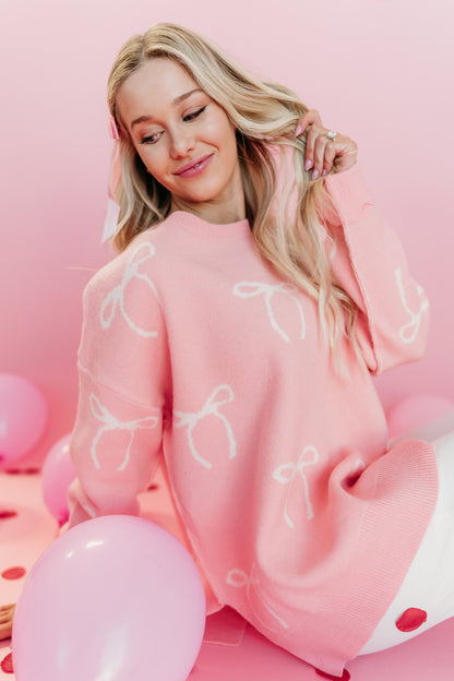 THE KADIE BOW KNIT SWEATER IN PINK