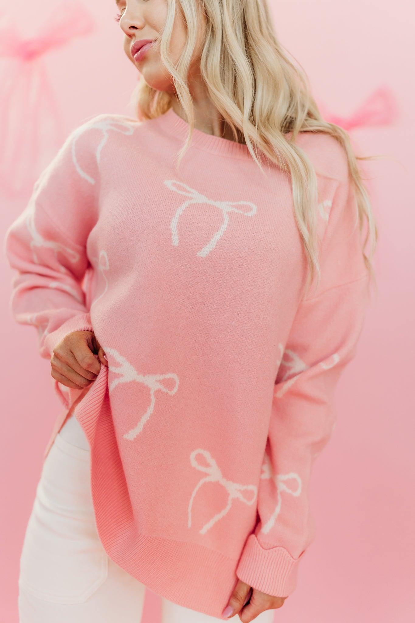 THE KADIE BOW KNIT SWEATER IN PINK