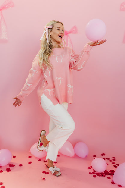 THE KADIE BOW KNIT SWEATER IN PINK