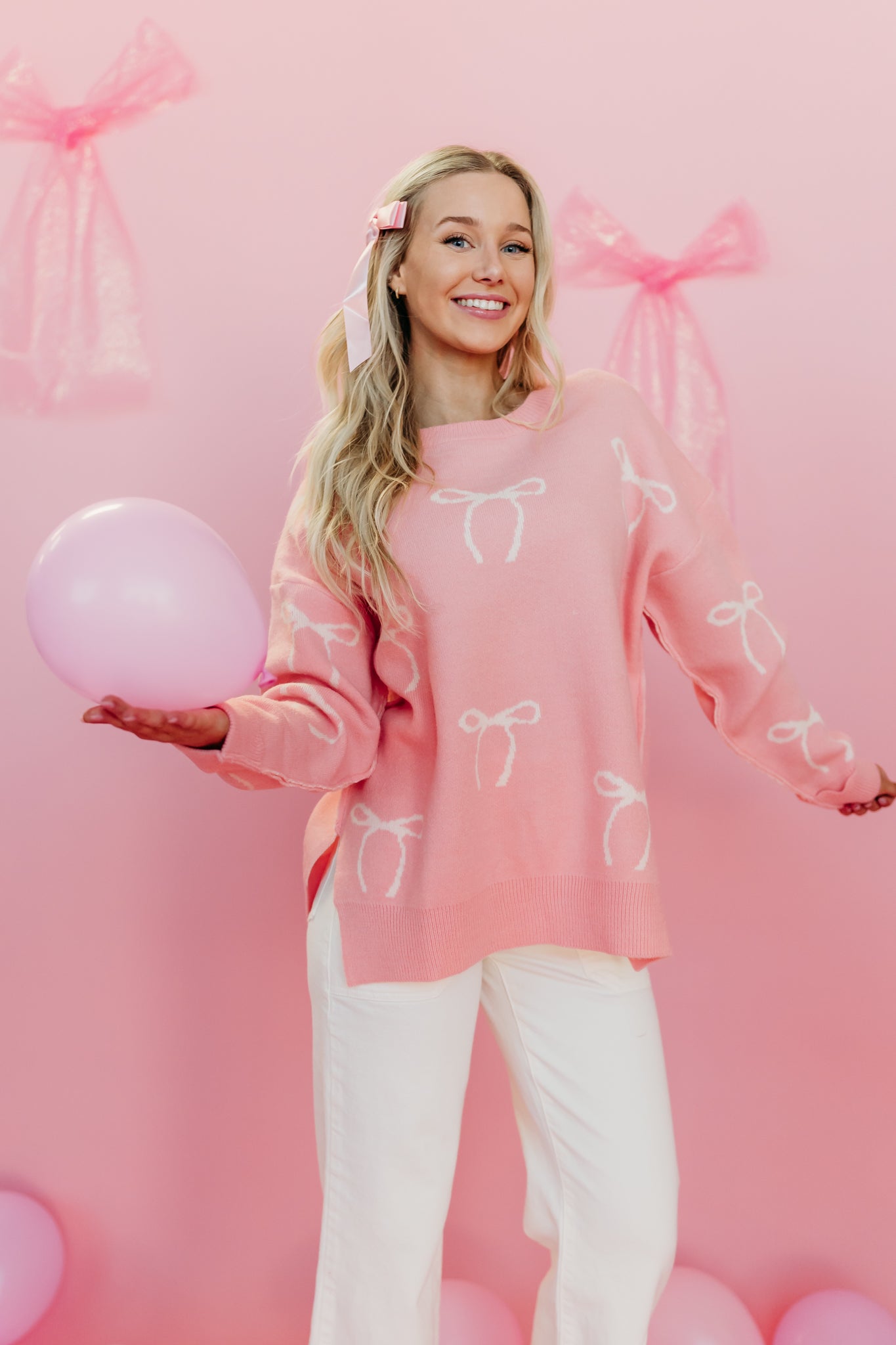 THE KADIE BOW KNIT SWEATER IN PINK