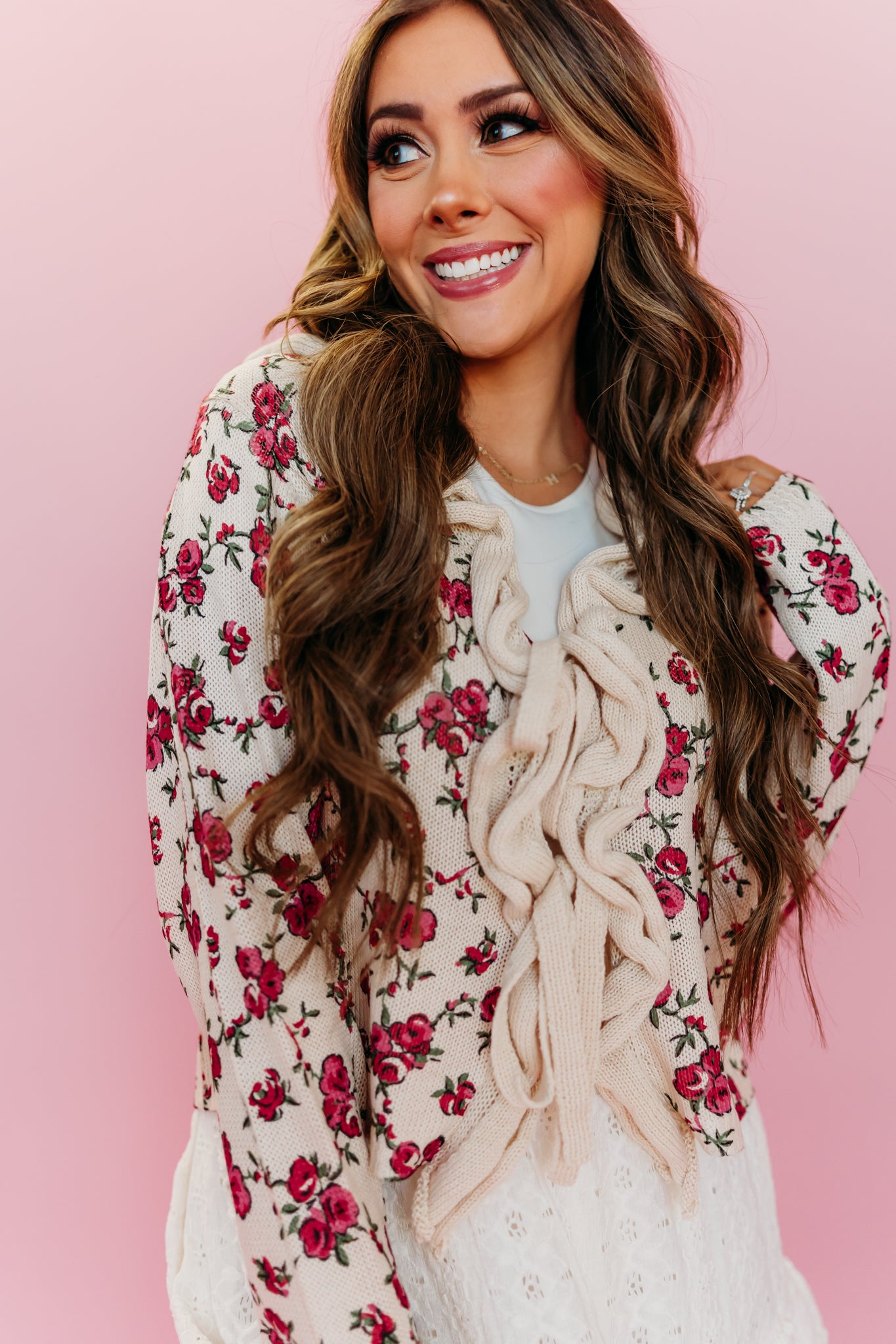 THE OAKLYN FLORAL TIE FRONT CARDIGAN IN OATMEAL