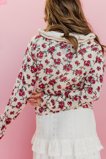 THE OAKLYN FLORAL TIE FRONT CARDIGAN IN OATMEAL