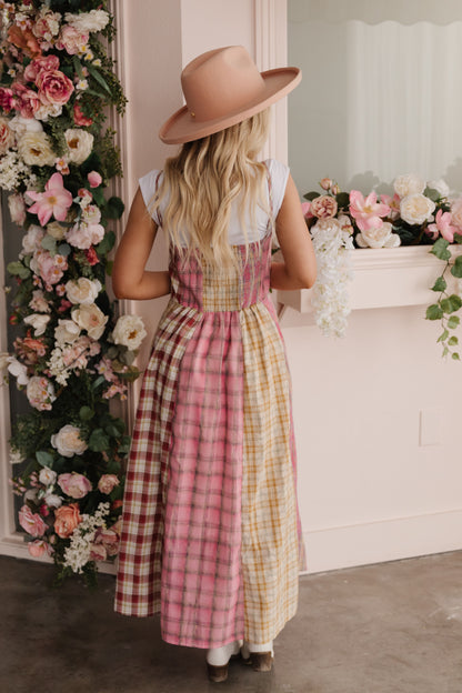 THE COLETTE CHECKERED MIDI DRESS IN PINK