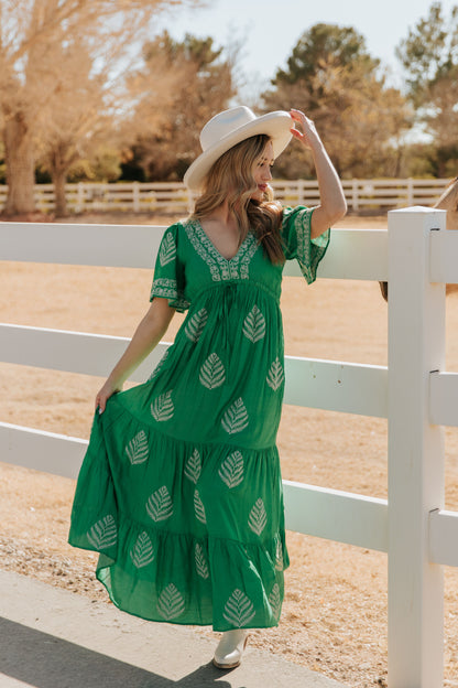 THE RAYLEIGH EMBROIDERED MAXI DRESS IN SPRING GREEN