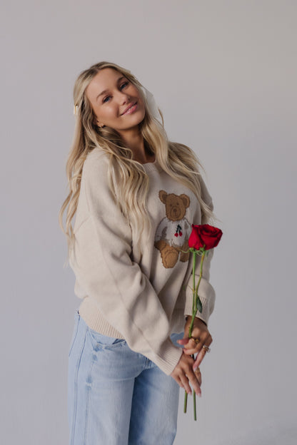 THE TEDDY BEAR CHERRY SWEATER IN CREAM