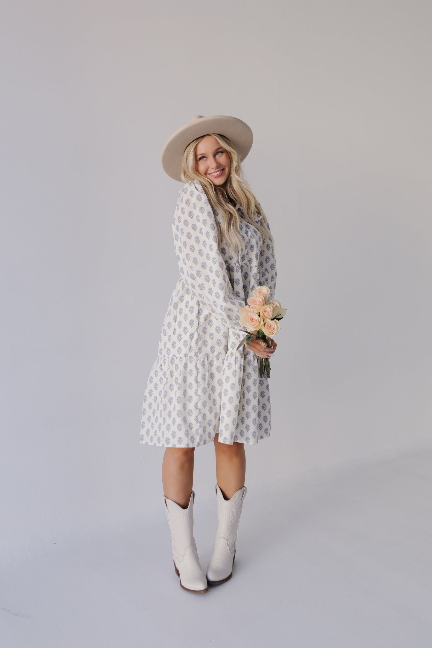 THE BROOKS FLORAL MIDI DRESS IN BLUE