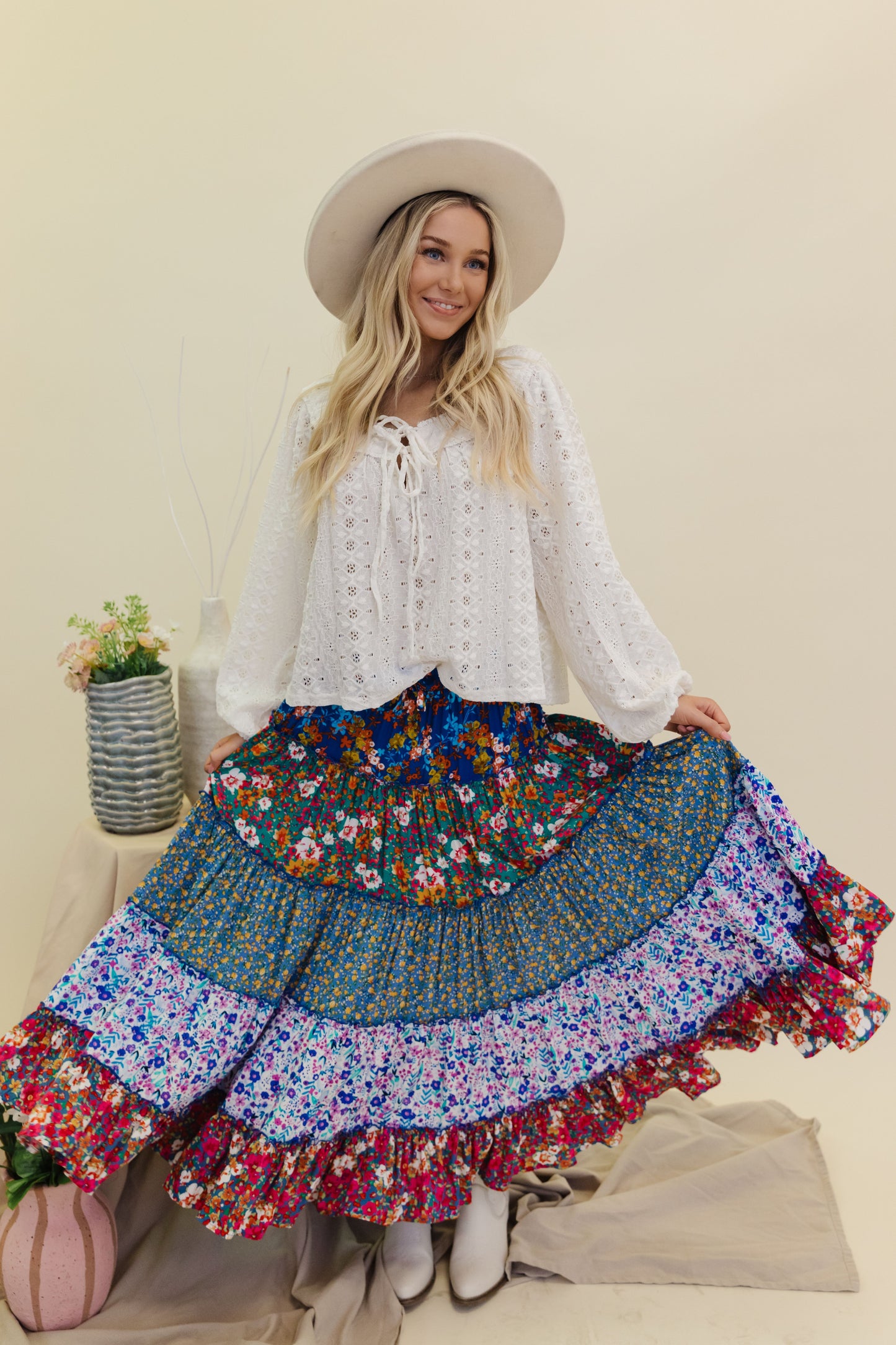 THE BRYDEN BOHO MAXI SKIRT IN BLUE