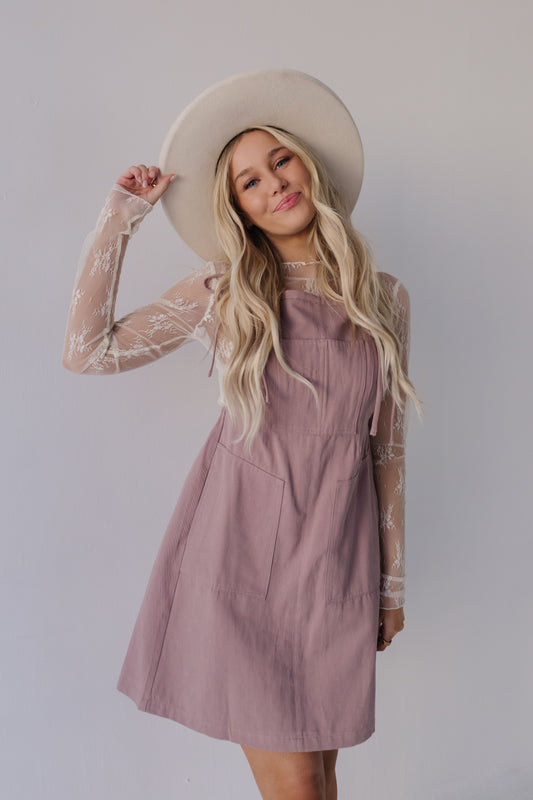 THE SAIGE OVERALL DRESS IN DUSTY MAUVE