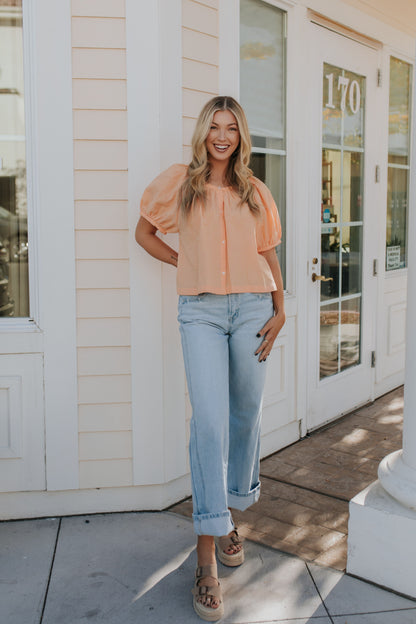 THE MINNIE CHECKERED BUTTON UP BLOUSE IN CORAL