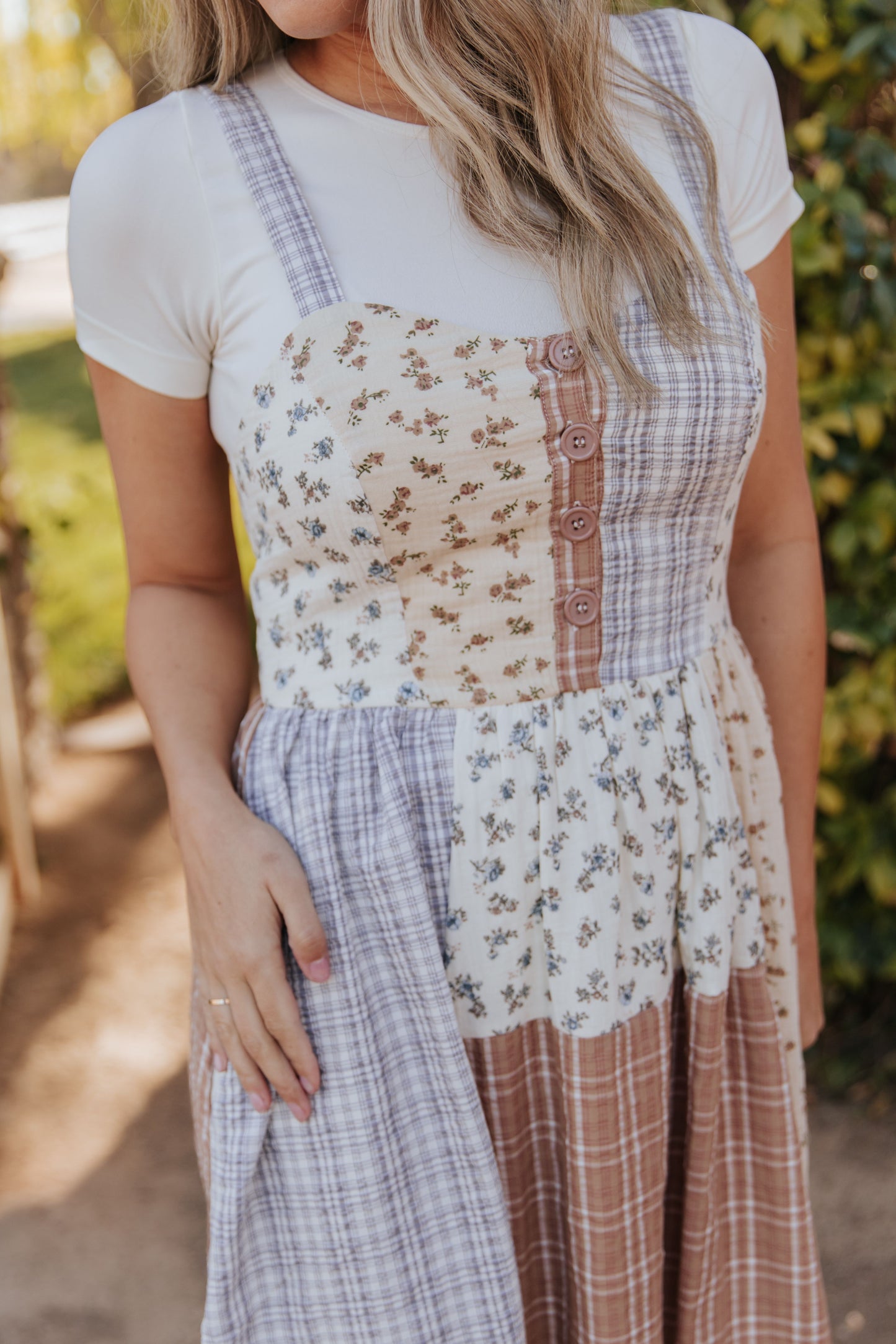 THE PAXTON PATCHWORK MIDI DRESS IN IVORY