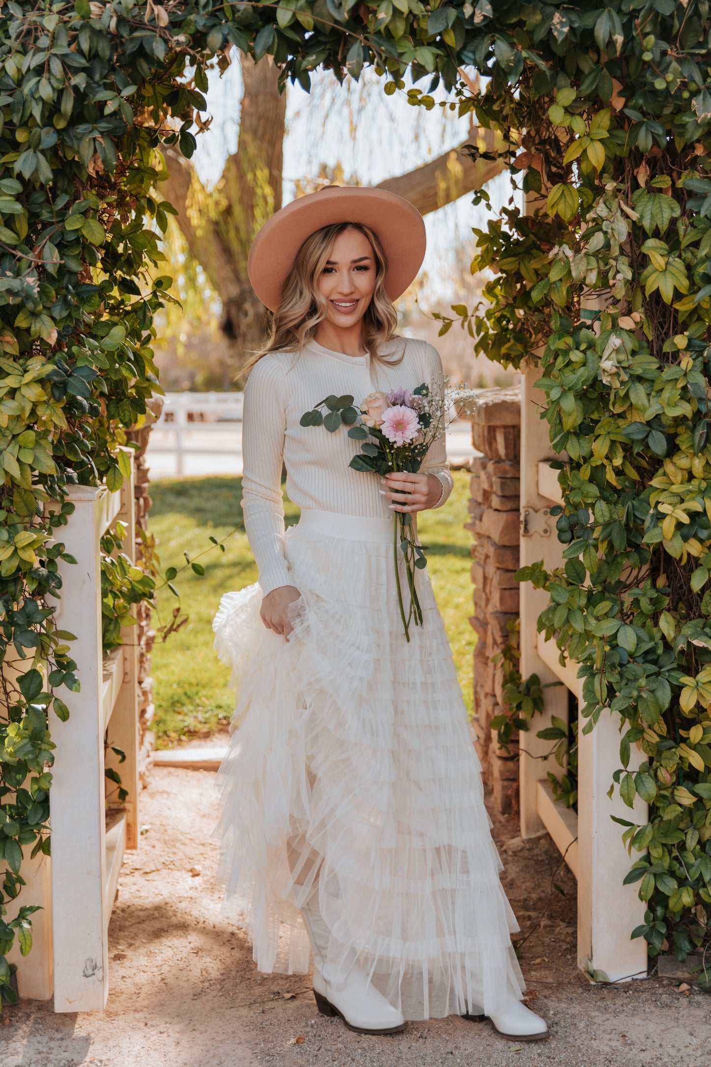 THE CASCADE TULLE TIERED MIDI SKIRT IN CREAM