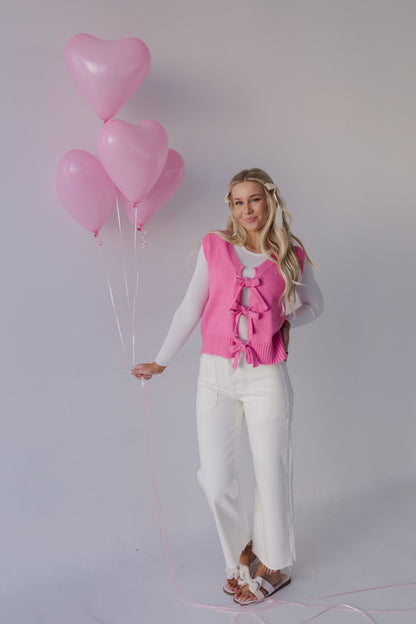 THE HOLLIS FRONT TIE SWEATER VEST IN HOT PINK