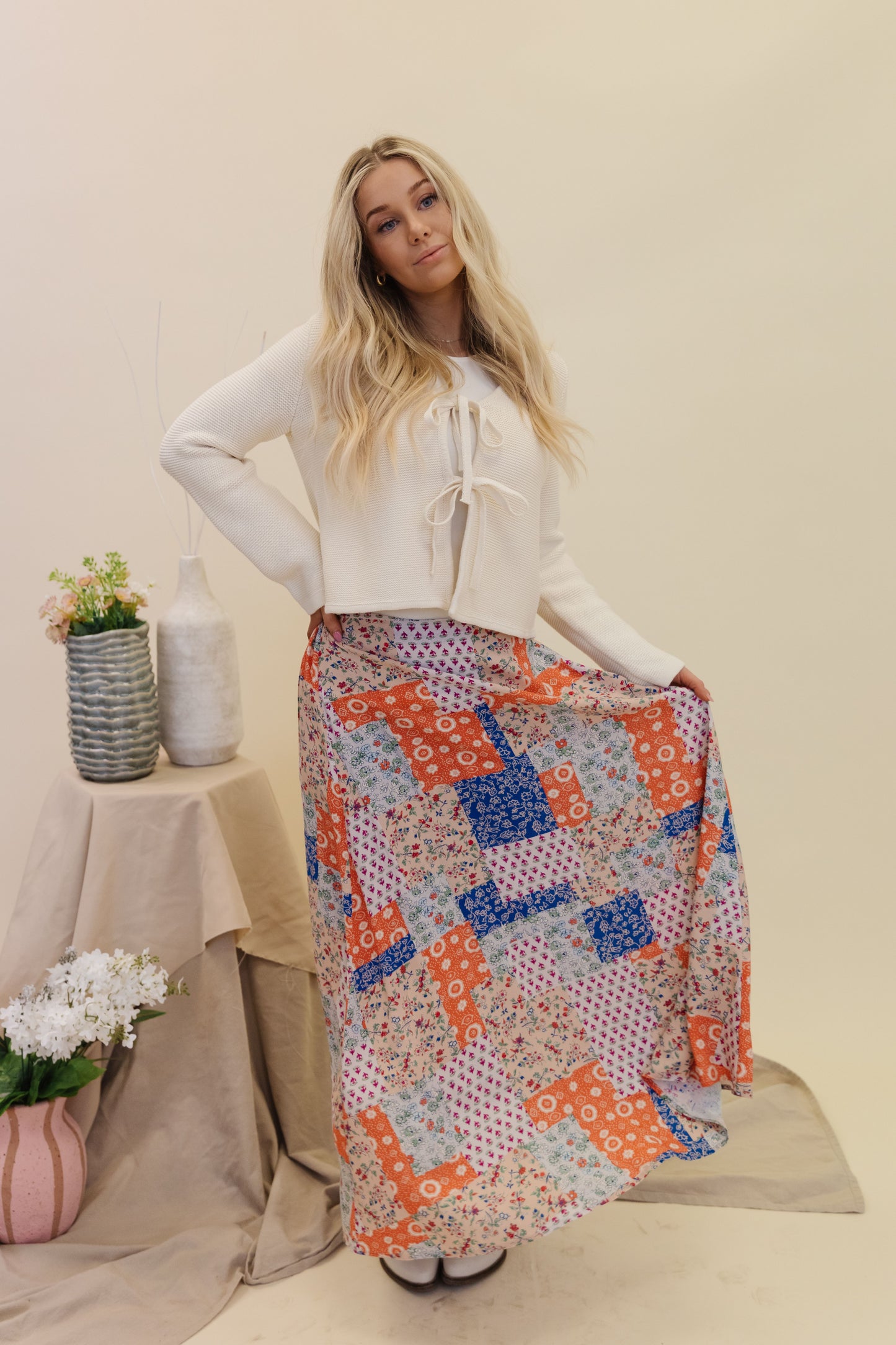 THE BRADYN PRINT MAXI SKIRT IN ORANGE