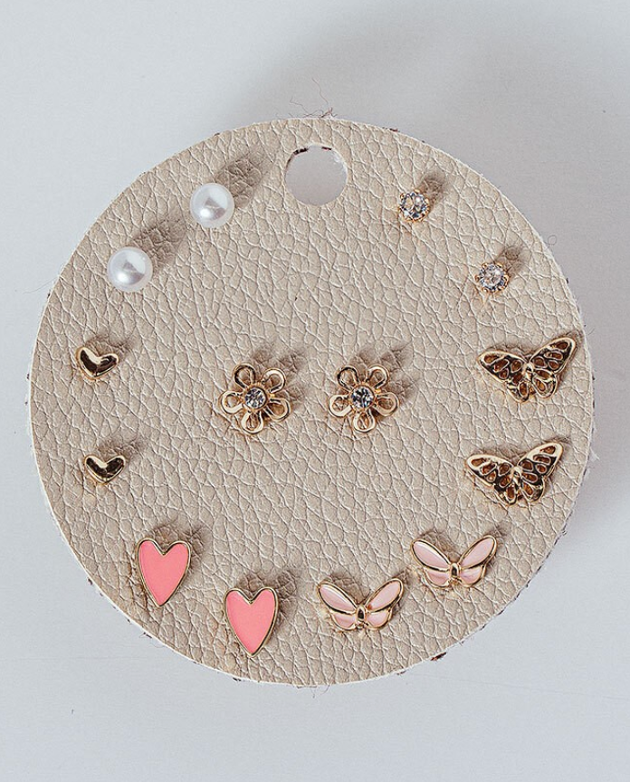 THE JUST A GIRL DAINTY EARRING SET IN GOLD AND PINK