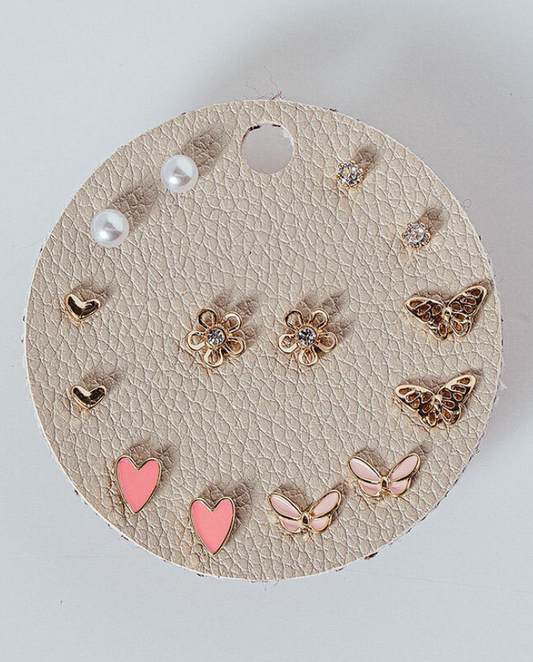 THE JUST A GIRL DAINTY EARRING SET IN GOLD AND PINK