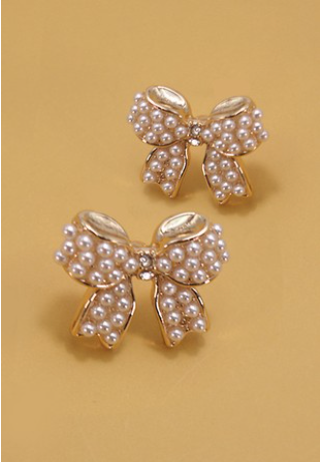 THE MINI PEARL BOW EARRINGS IN GOLD