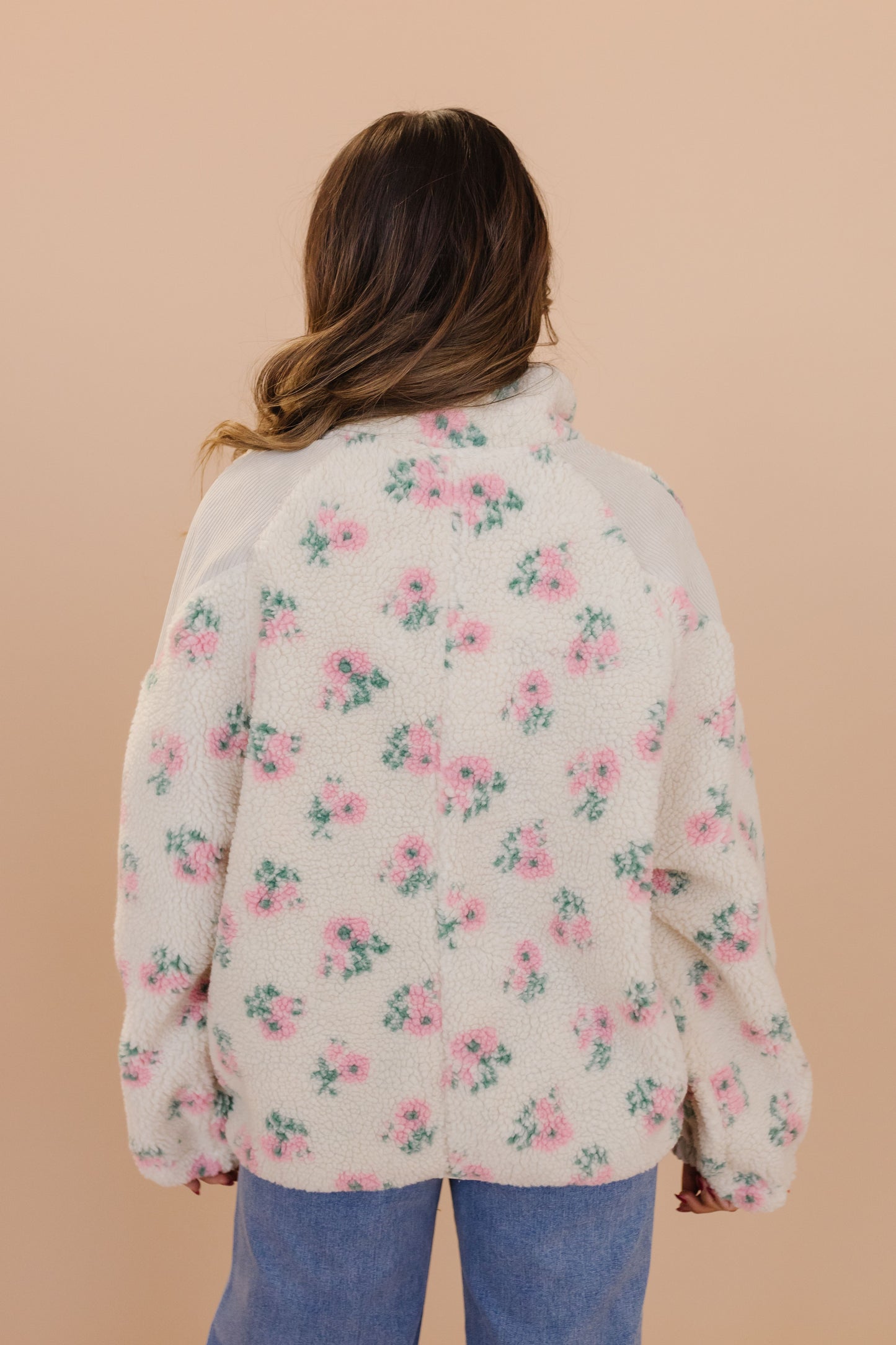 THE ODETTE OVERSIZED PRINTED FLEECE JACKET IN PINK FLORAL