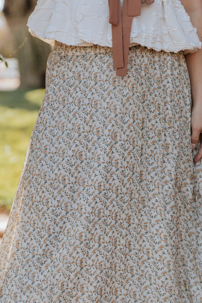 THE SUNNY FLORAL MIDI SKIRT IN CREAM