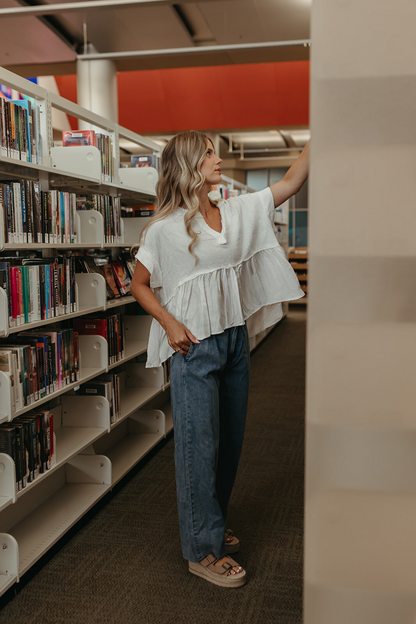 THE RACHEL WIDE LEG PANTS IN WASHED DENIM