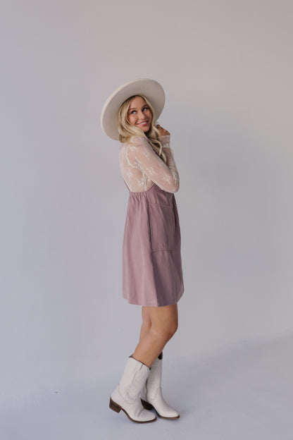 THE SAIGE OVERALL DRESS IN DUSTY MAUVE