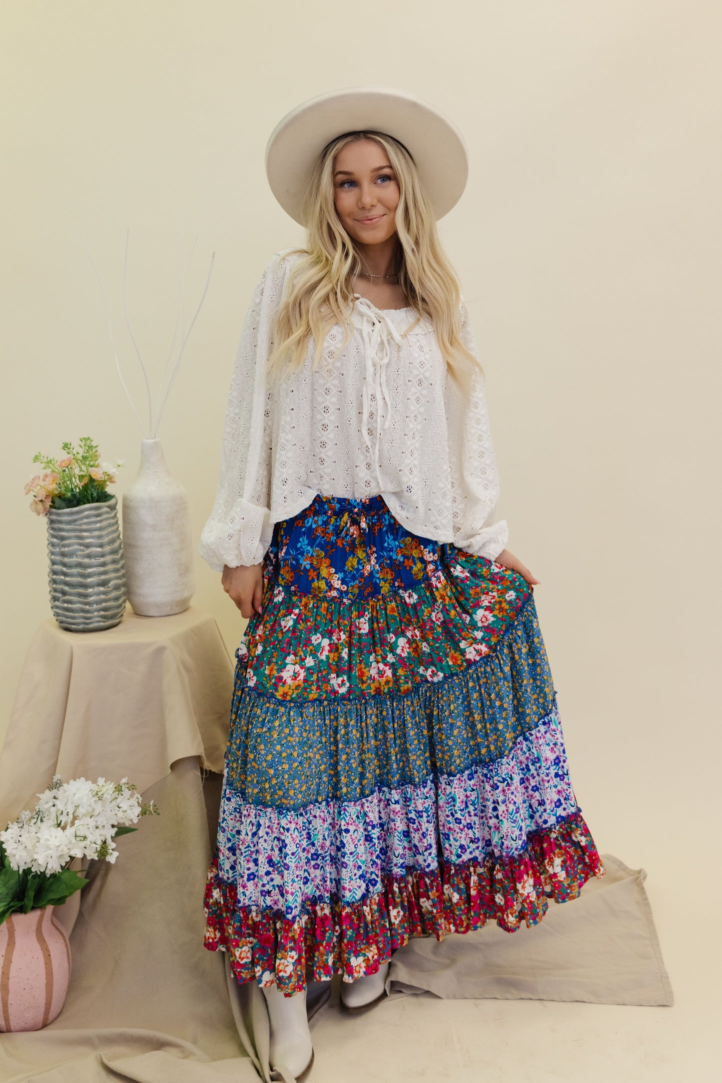 THE BRYDEN BOHO MAXI SKIRT IN BLUE