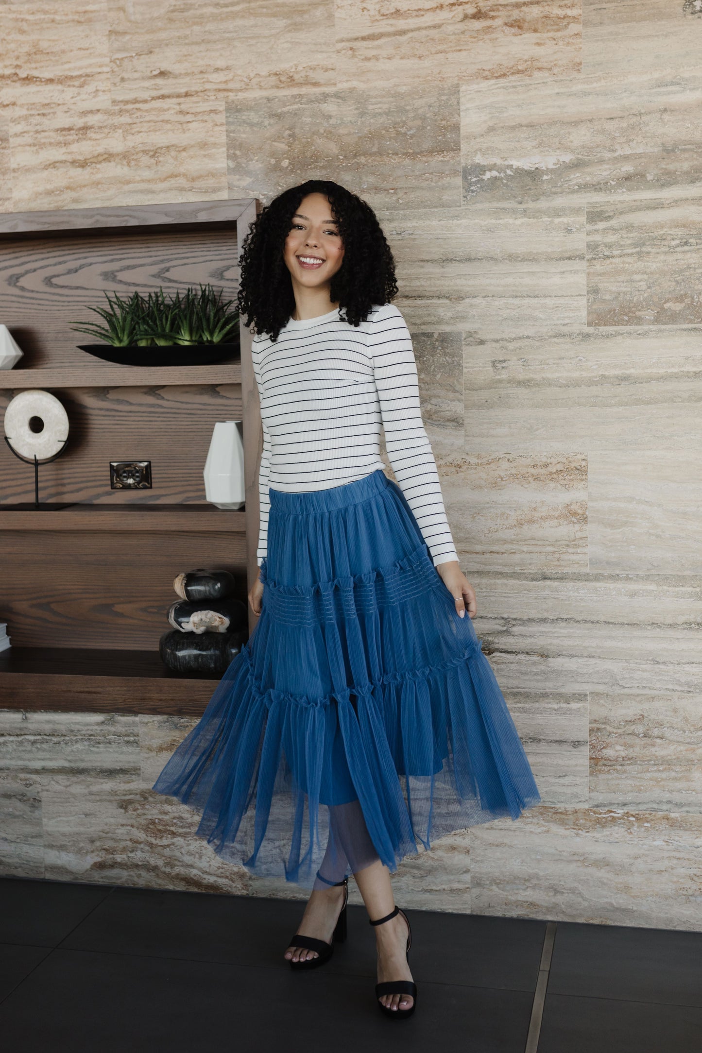 THE MILLIE TULLE TIERED MIDI SKIRT IN ROYAL BLUE