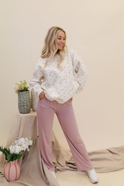 THE REYNA RIBBED WIDE LEG PANTS IN ROSE