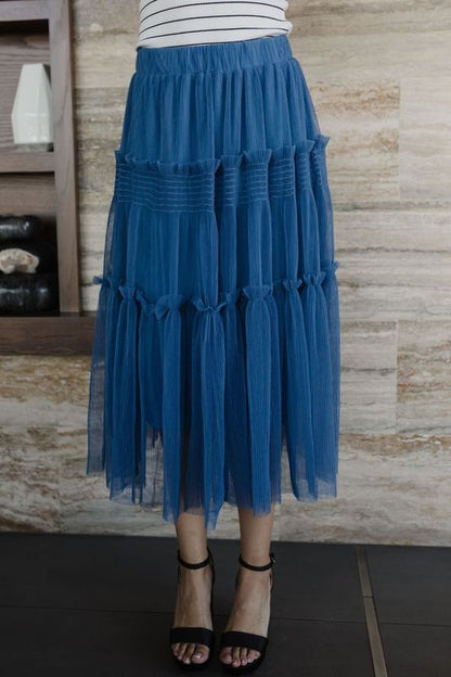 THE MILLIE TULLE TIERED MIDI SKIRT IN ROYAL BLUE