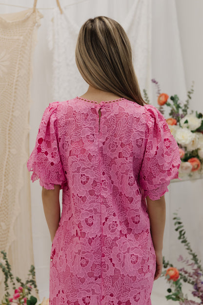 THE LORETTA LACE MINI DRESS IN PINK