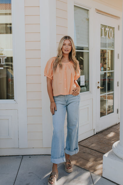 THE MINNIE CHECKERED BUTTON UP BLOUSE IN CORAL