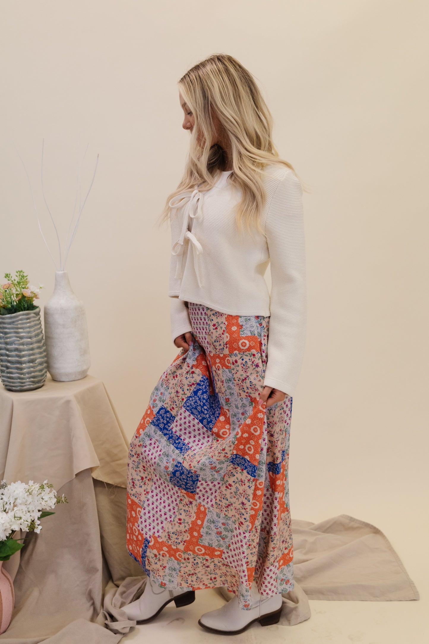 THE BRADYN PRINT MAXI SKIRT IN ORANGE