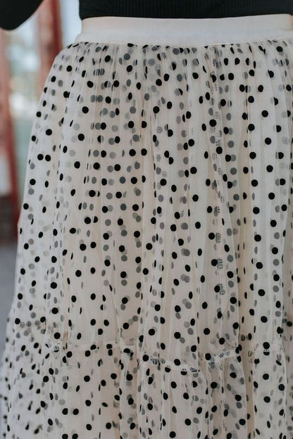 THE PATSY POLKA DOT MIDI SKIRT IN IVORY