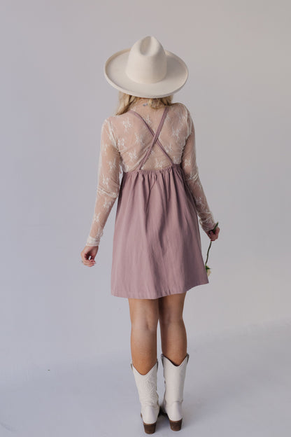 THE SAIGE OVERALL DRESS IN DUSTY MAUVE