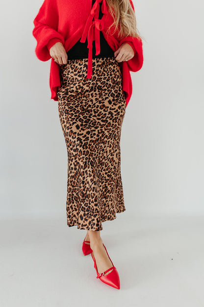 THE SUTTON MIDI SLIP SKIRT IN LEOPARD